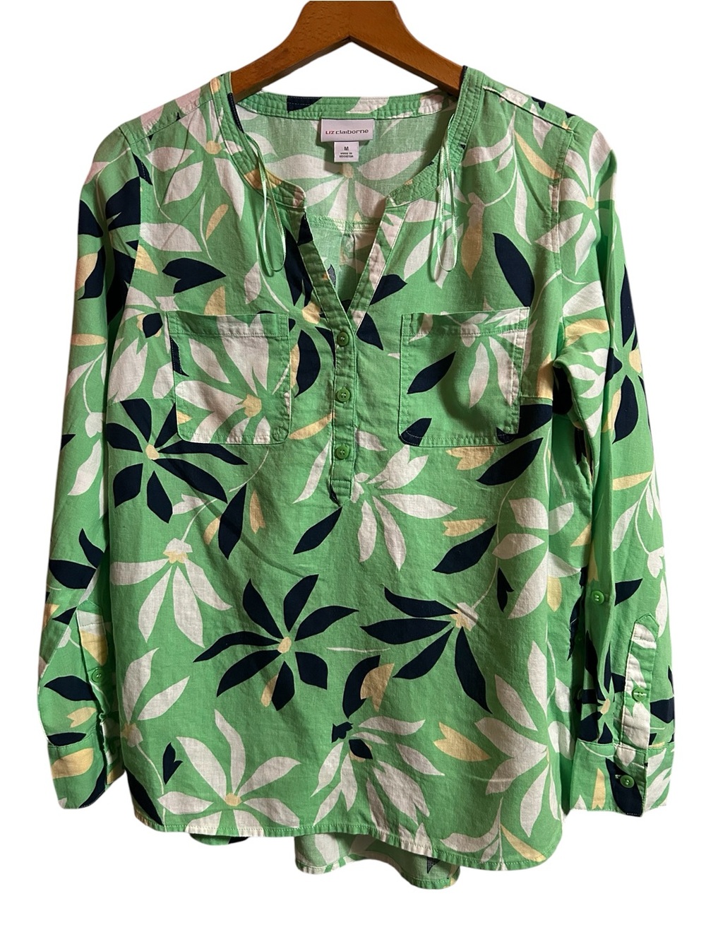 Liz Claiborne Green Floral Long Sleeve Tunic